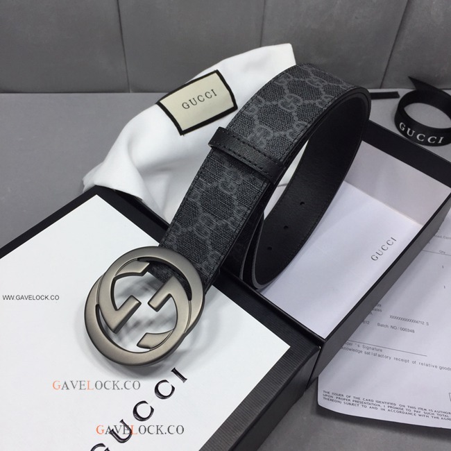 Gucci Belt Supreme Canvas Leather Trim Black GG Buckle